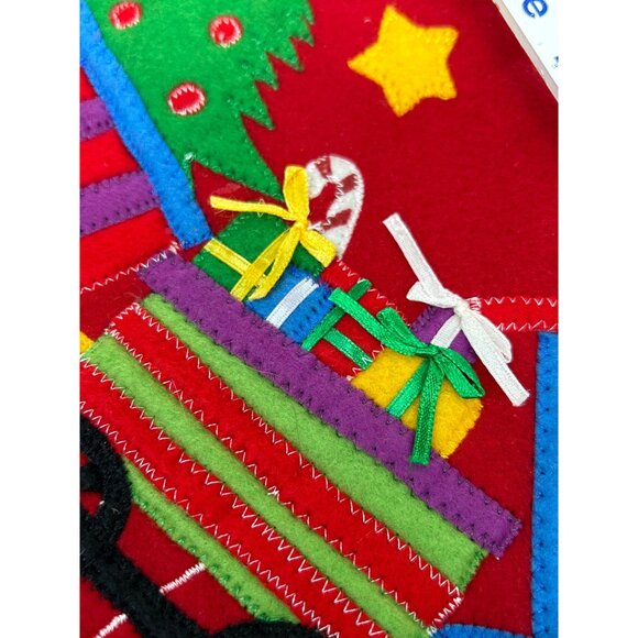 Christmas Holiday Train Embroidered Red & Green Felt Stocking 17" - Picture 3 of 6